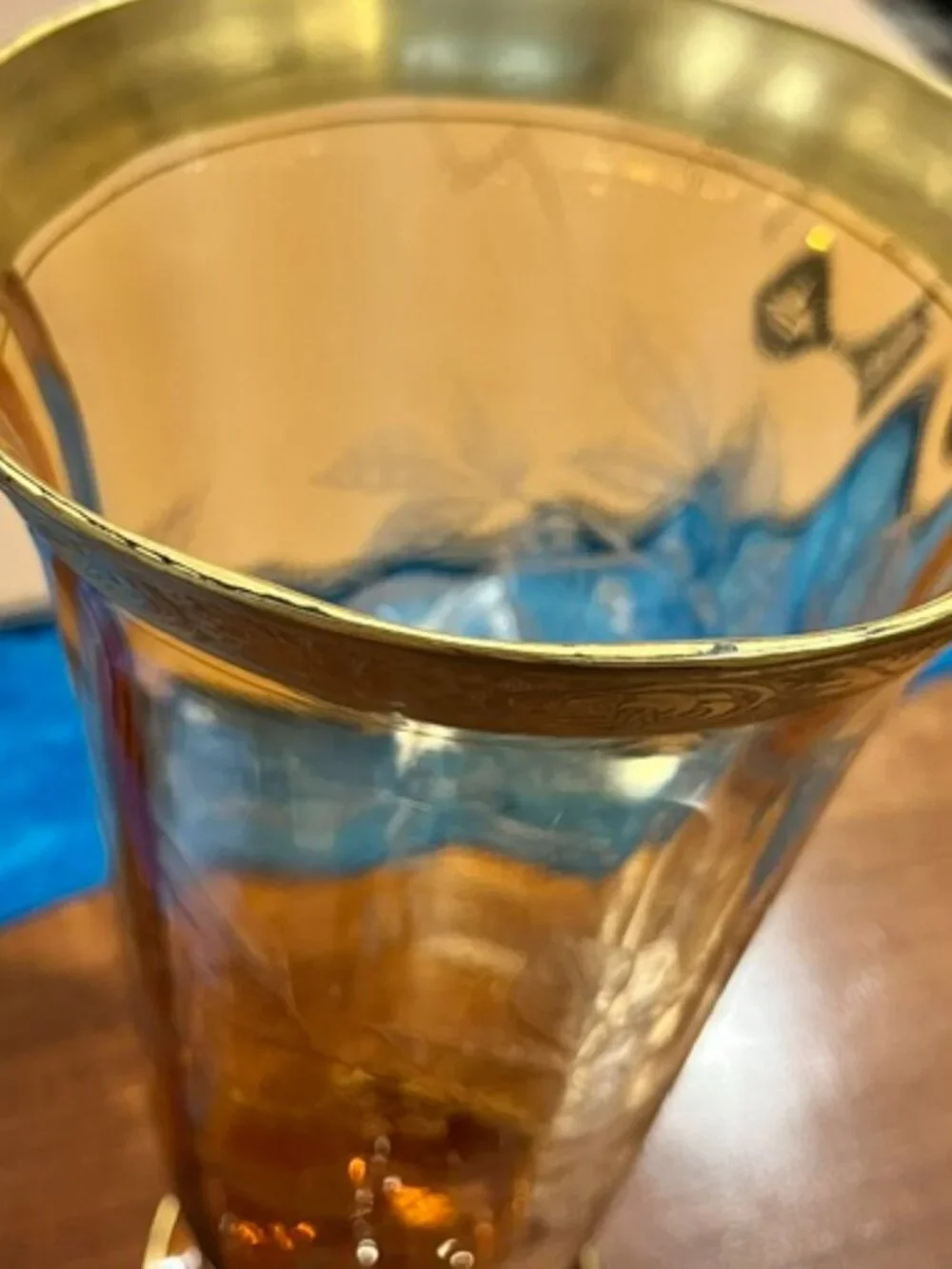 Cambridge Amber Etched Glass #717 Bird & Butterfly 13